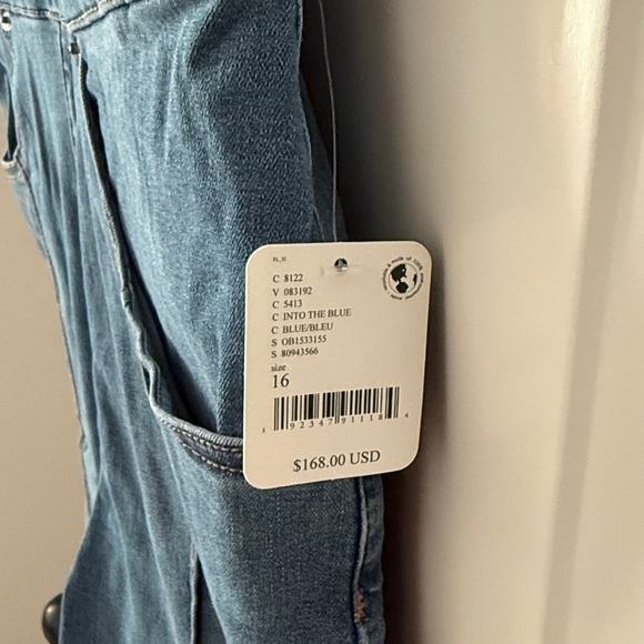 Free People Crvy Sydney Denim Flare High Neck Jumpsuit We The Free New Size 16 - Picture 6 of 10